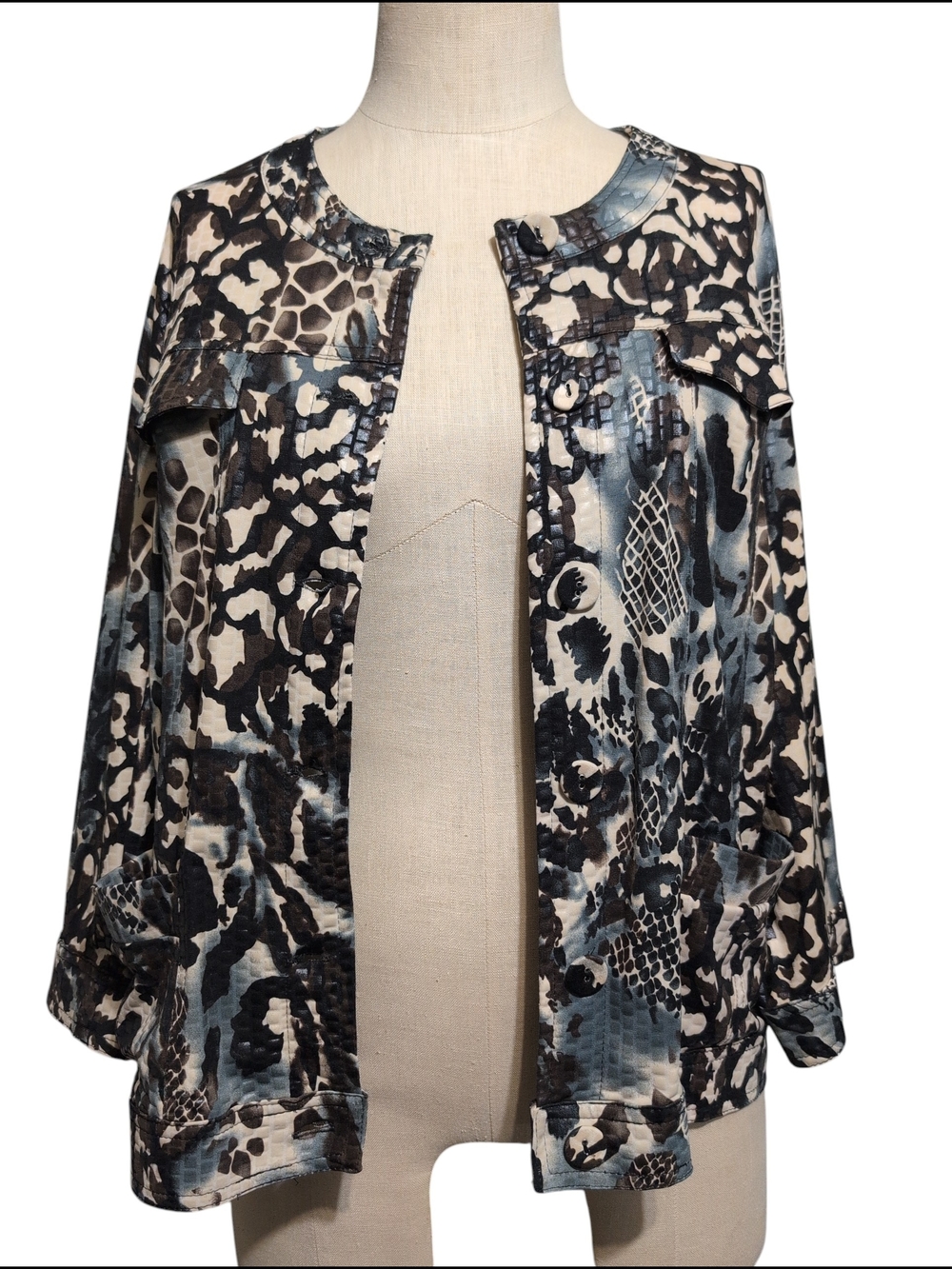 Vintage N Touch Abstract Animal Print Button Jacket Casual Dress Pockets 14